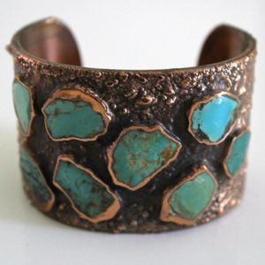 Vintage Bell Trading Post Navajo Copper Turquoise Cuff Bracelet Corinthian Line